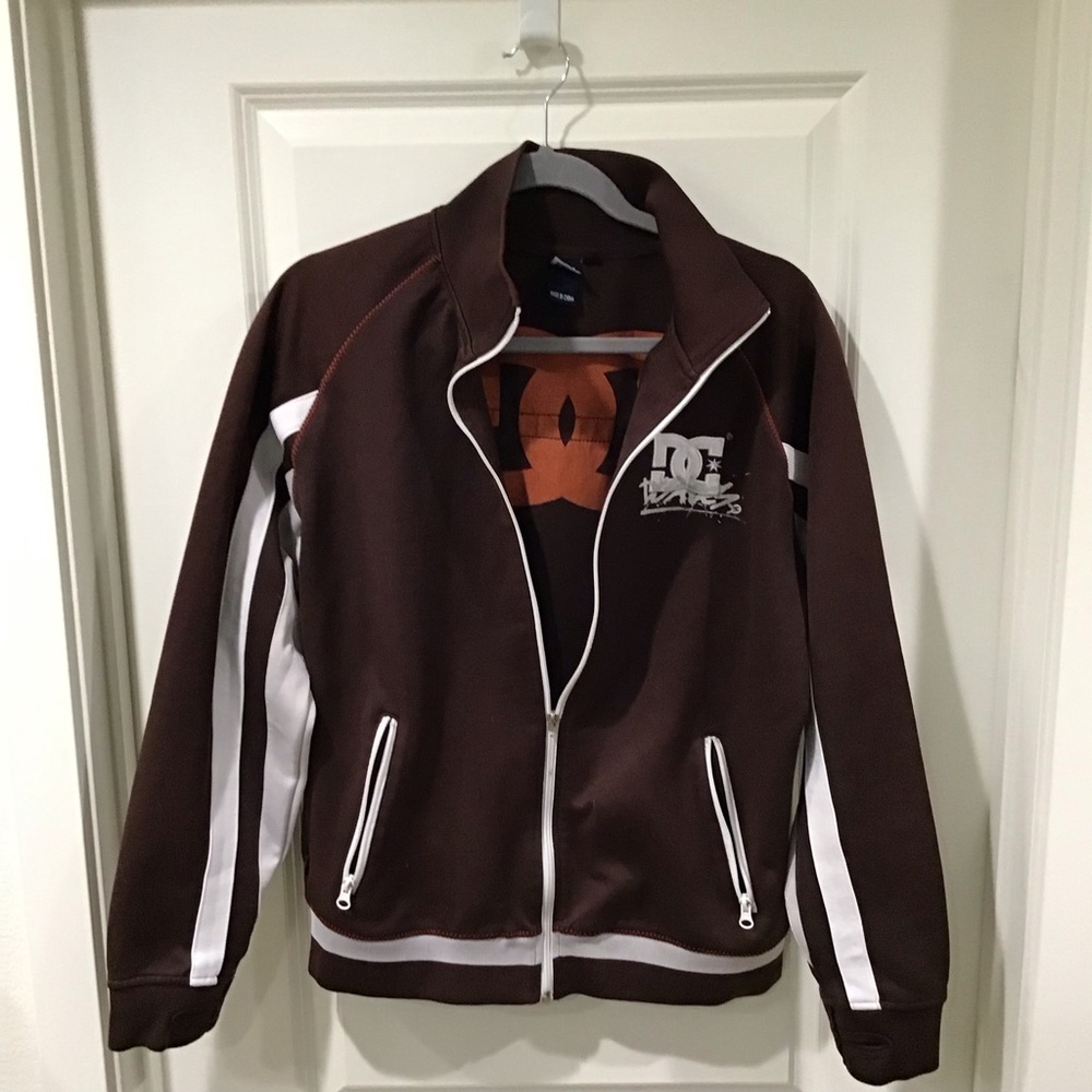 Vintage Men DC Track Jacket Y2K Skater Skateboarding Brown Graphic Size Medium